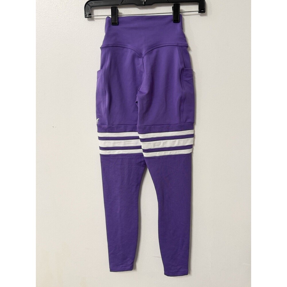 Bombshell Sportswear Purple High Rise Pocket Leggings XS Thigh Stripe Compressio - Picture 7 of 11
